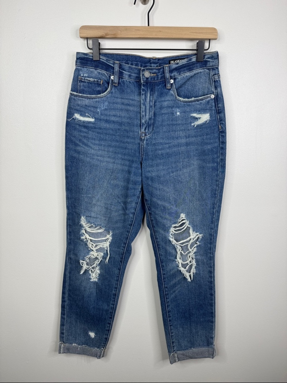 BLANKNYC The Rivington High Rise Tapered Jeans 27 Distressed Dark Wash 90s Fit